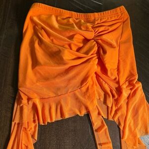 Orange Ruffled Asymmetrical Women's Skort